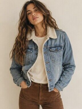 Pistola Sherpa Lined Denim Trucker Jacket Light Wash Blue Jean Jacket Size L